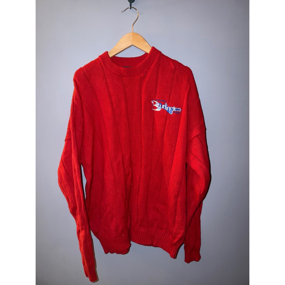 Vintage Dunbrooke Red Ribbed Knit Sweater 2XL Historic Burlington Iowa USA Made